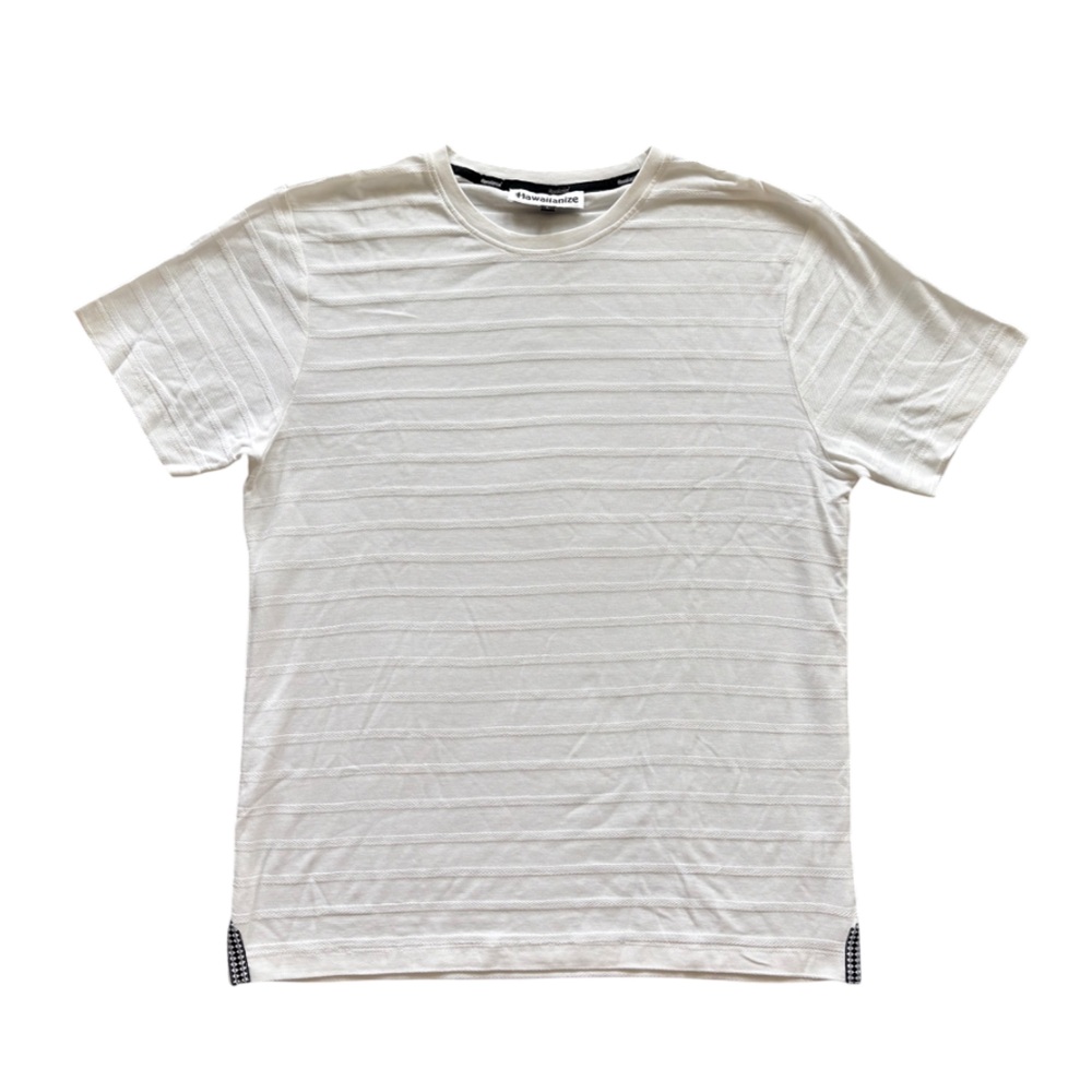 Hawaiianize White Striped Ribbed Short Sleeve 100% Cotton T-Shirt Size Large